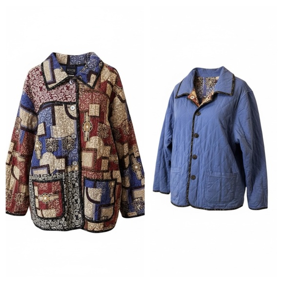 Koos of Course Jackets & Blazers - Koos of Course Reversible Quilted Silk Jacket size 2X Blue Red Button Front‎ NWT